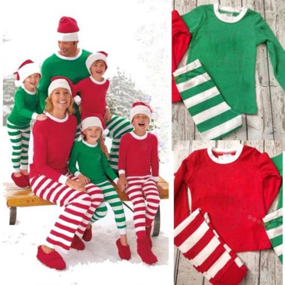 Matching Red White Striped Winter Christmas Family Pajamas PJs Men Women Kids - Picture 2 of 16